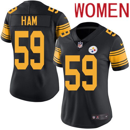 Women Pittsburgh Steelers 59 Jack Ham Nike Black Vapor Limited Rush NFL Jersey